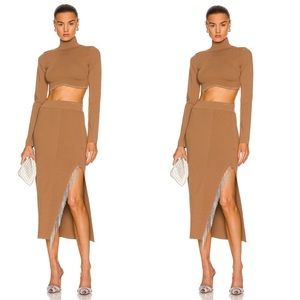 NICHOLAS Gael Cropped Crystal Long Sleeve Top in Nude